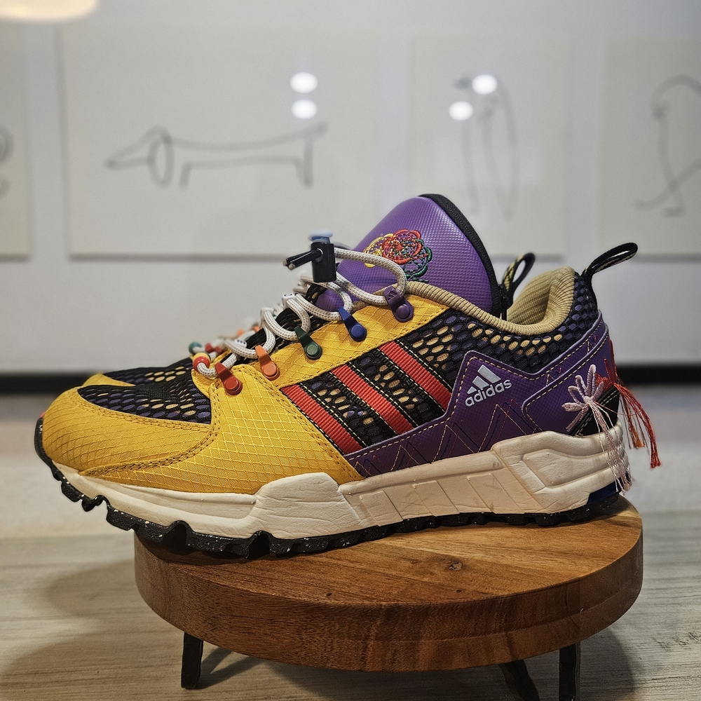 adidas Yellow & Purple Trail Sneaker with Red Accents